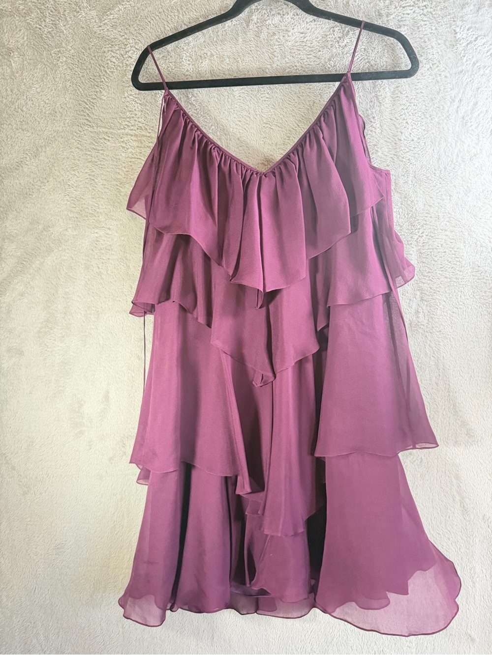 Rebecca Taylor Silk Plum Ruffled Chiffon Spaghetti Strap Dress 8 NWT MSRP $345 - Picture 5 of 5